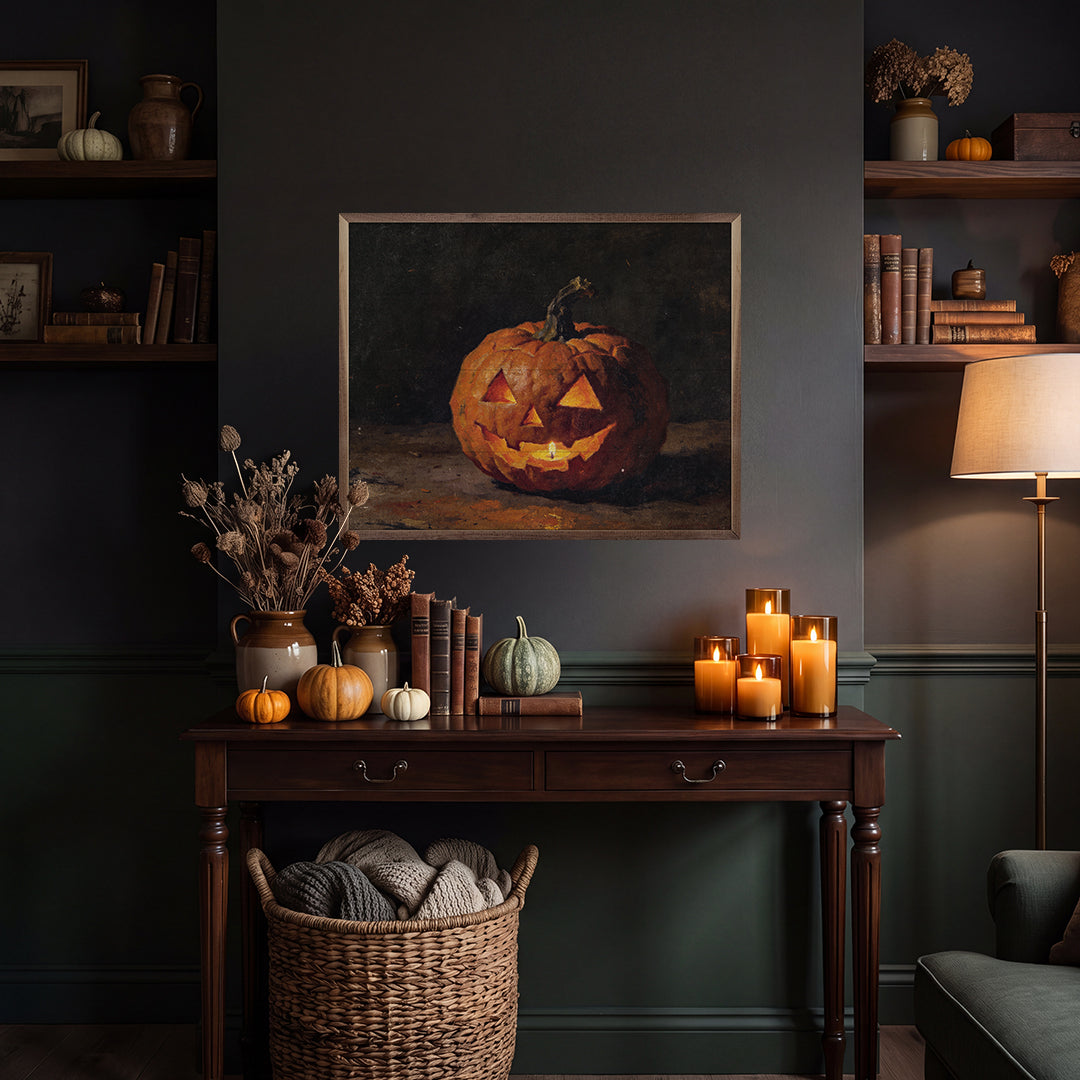Glowing Jack O Lantern Printed and Framed Wall Sign