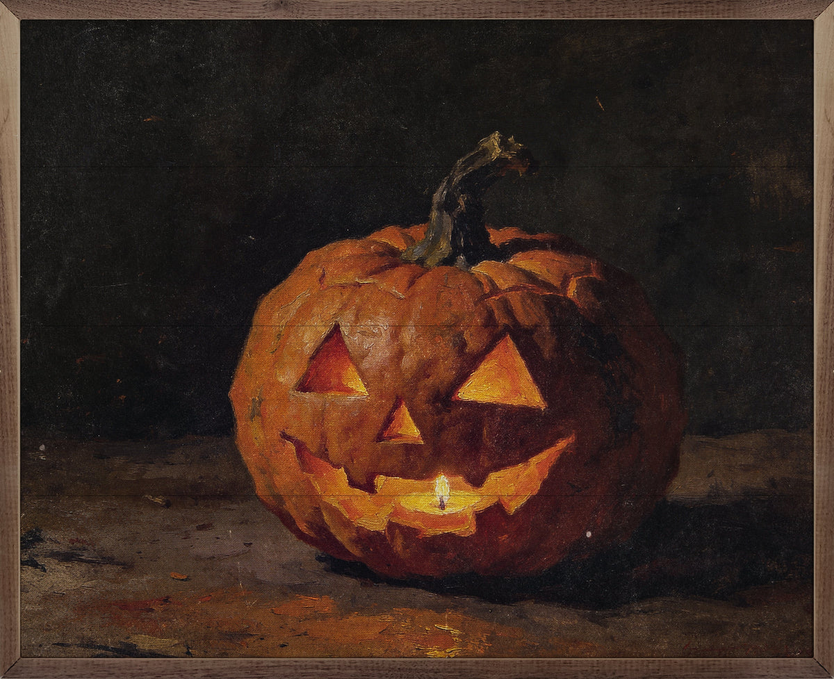 Glowing Jack O Lantern Printed and Framed Wall Sign
