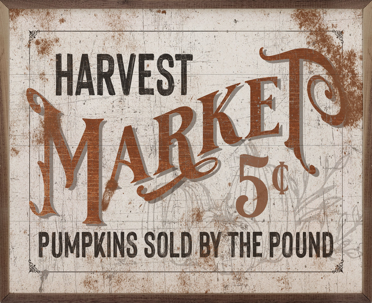 Harvest Market 5 Cents White Printed and Framed Wall Sign