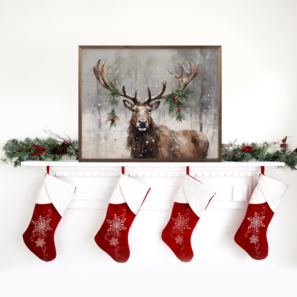 Holiday Caribou Printed and Framed Wall Sign