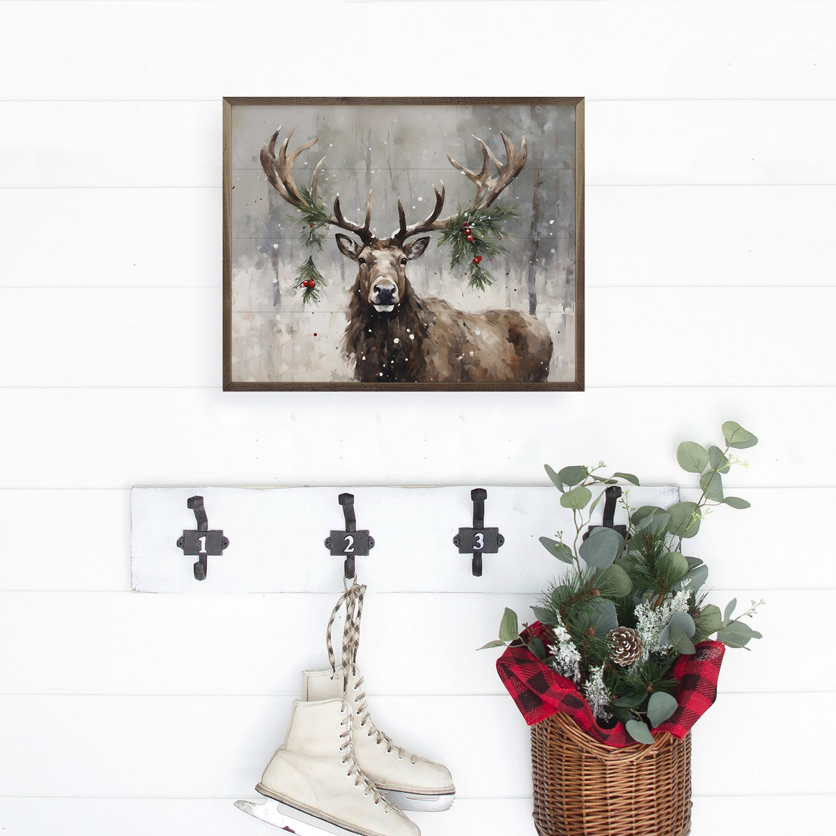 Holiday Caribou Printed and Framed Wall Sign