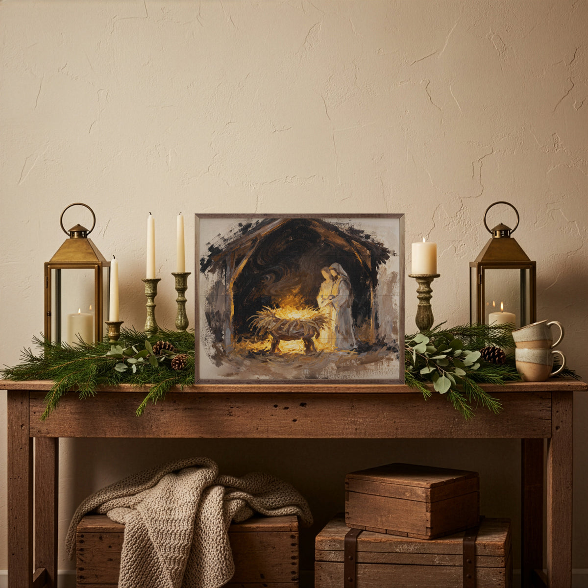 Holy Night Large Manger Printed and Framed Wall Sign