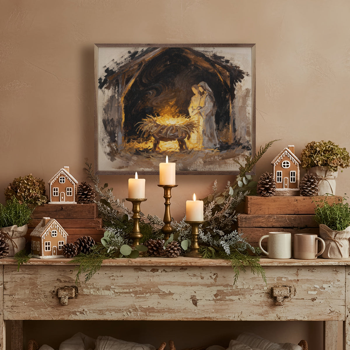 Holy Night Large Manger Printed and Framed Wall Sign