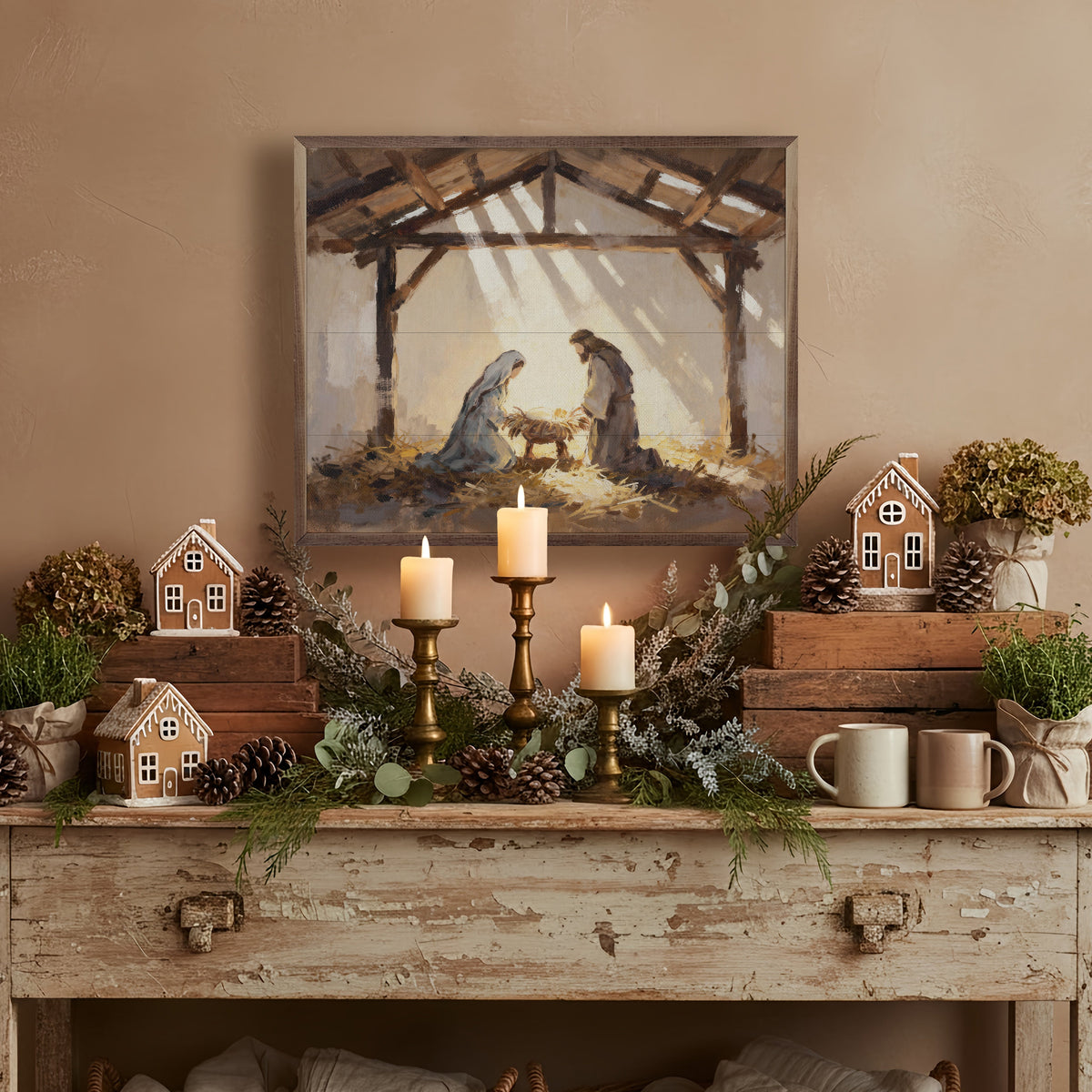 Holy Night Small Manger Printed and Framed Wall Sign