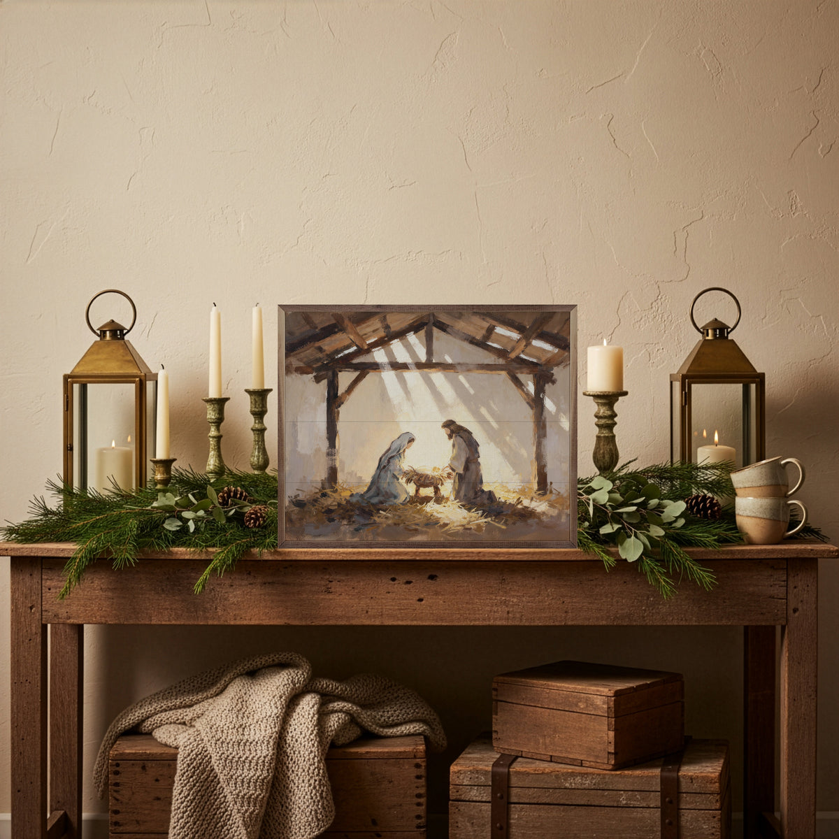 Holy Night Small Manger Printed and Framed Wall Sign