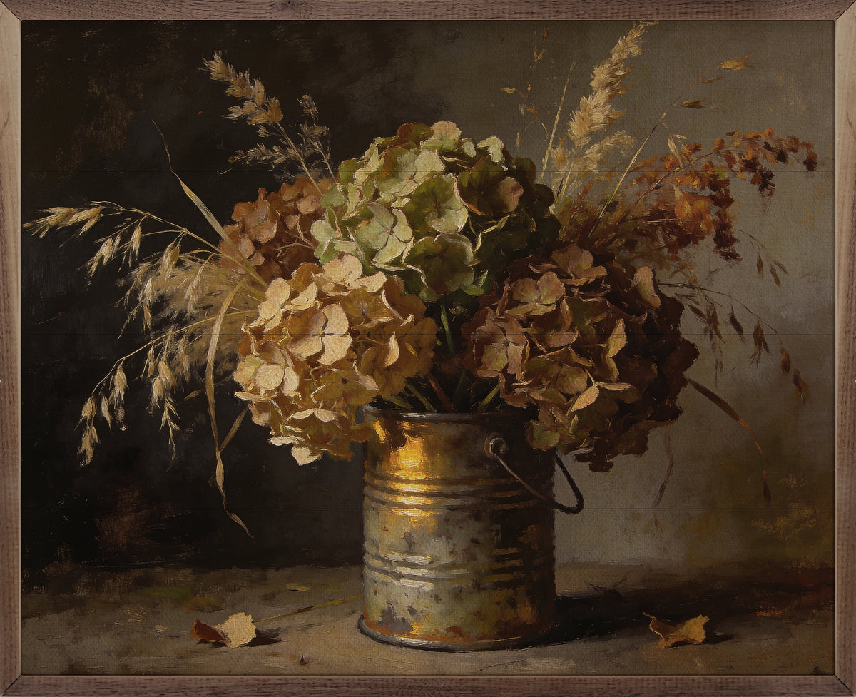 Hydrangeas And Grass Arrangement Printed and Framed Wall Sign