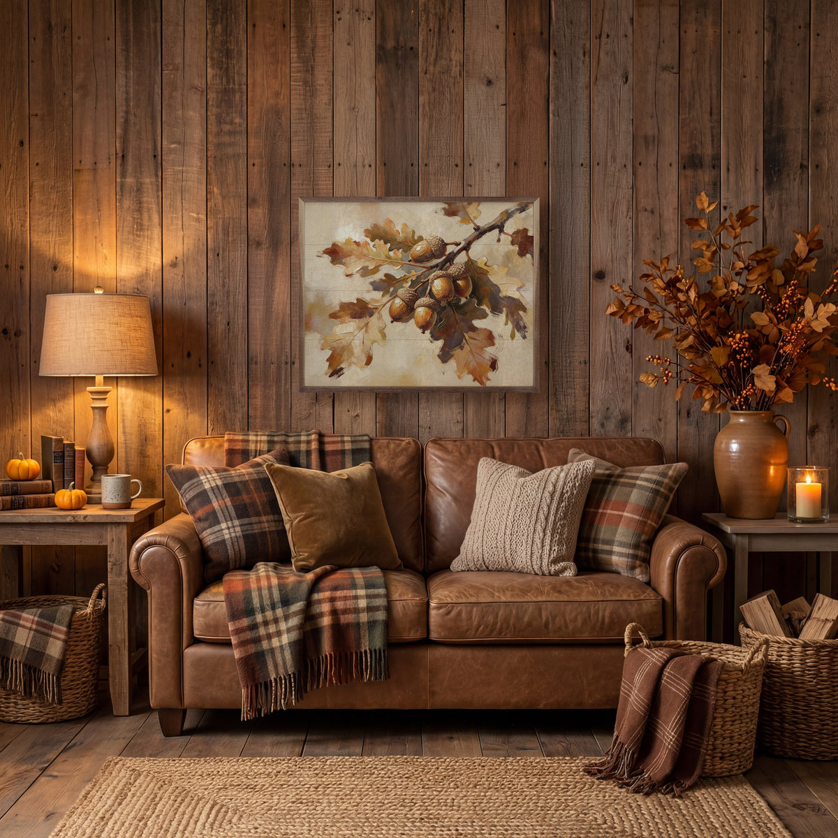 Oak Branch With Acorns Printed and Framed Wall Sign