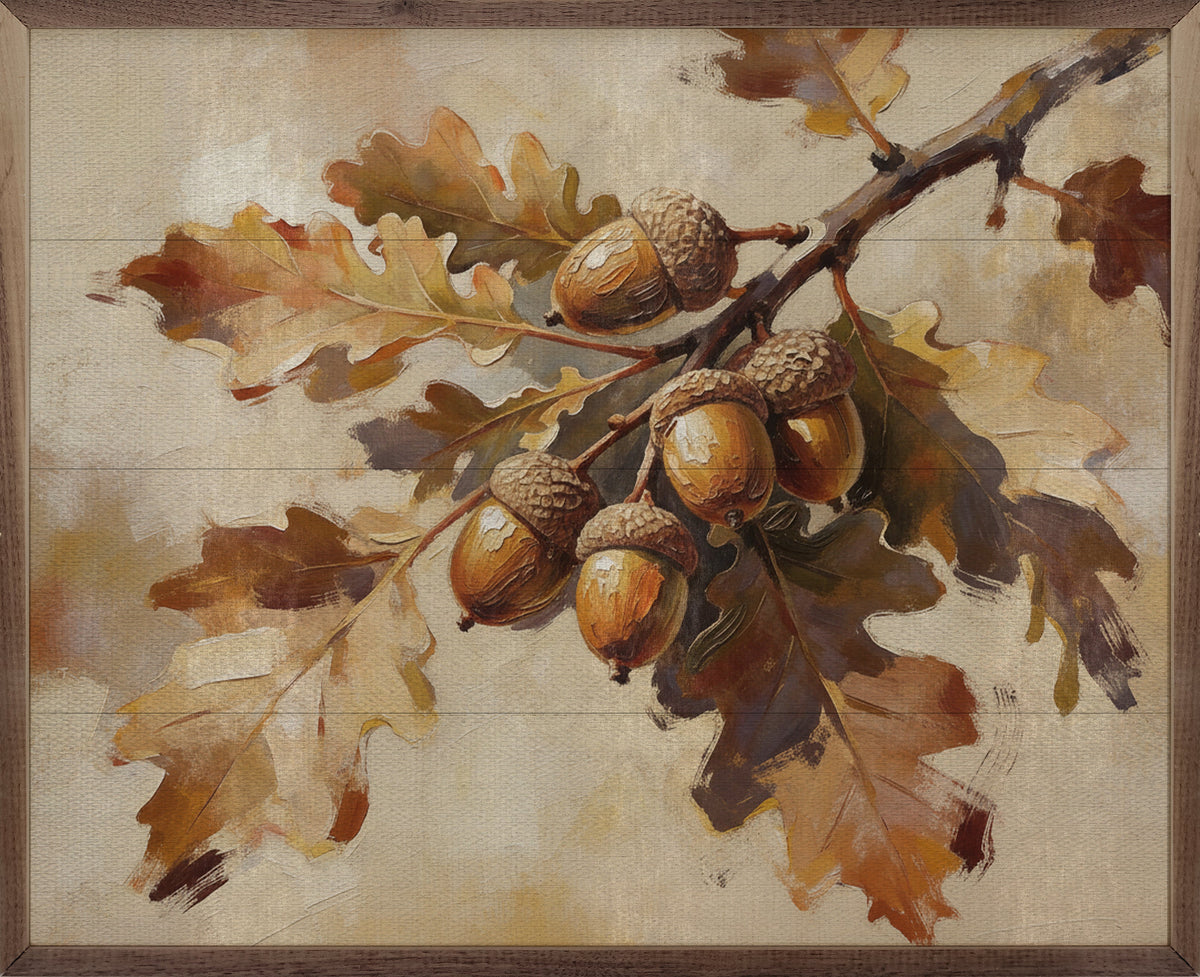 Oak Branch With Acorns Printed and Framed Wall Sign