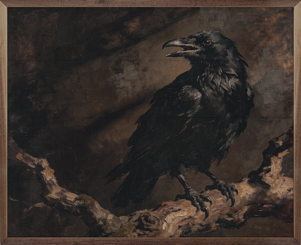 Raven On Branch Printed and Framed Wall Sign