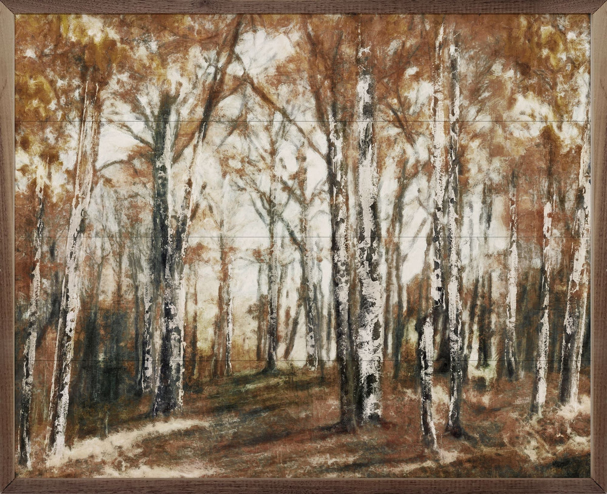 Rusted Hearth Birch Trees 1 By Nina Blue Printed and Framed Wall Sign