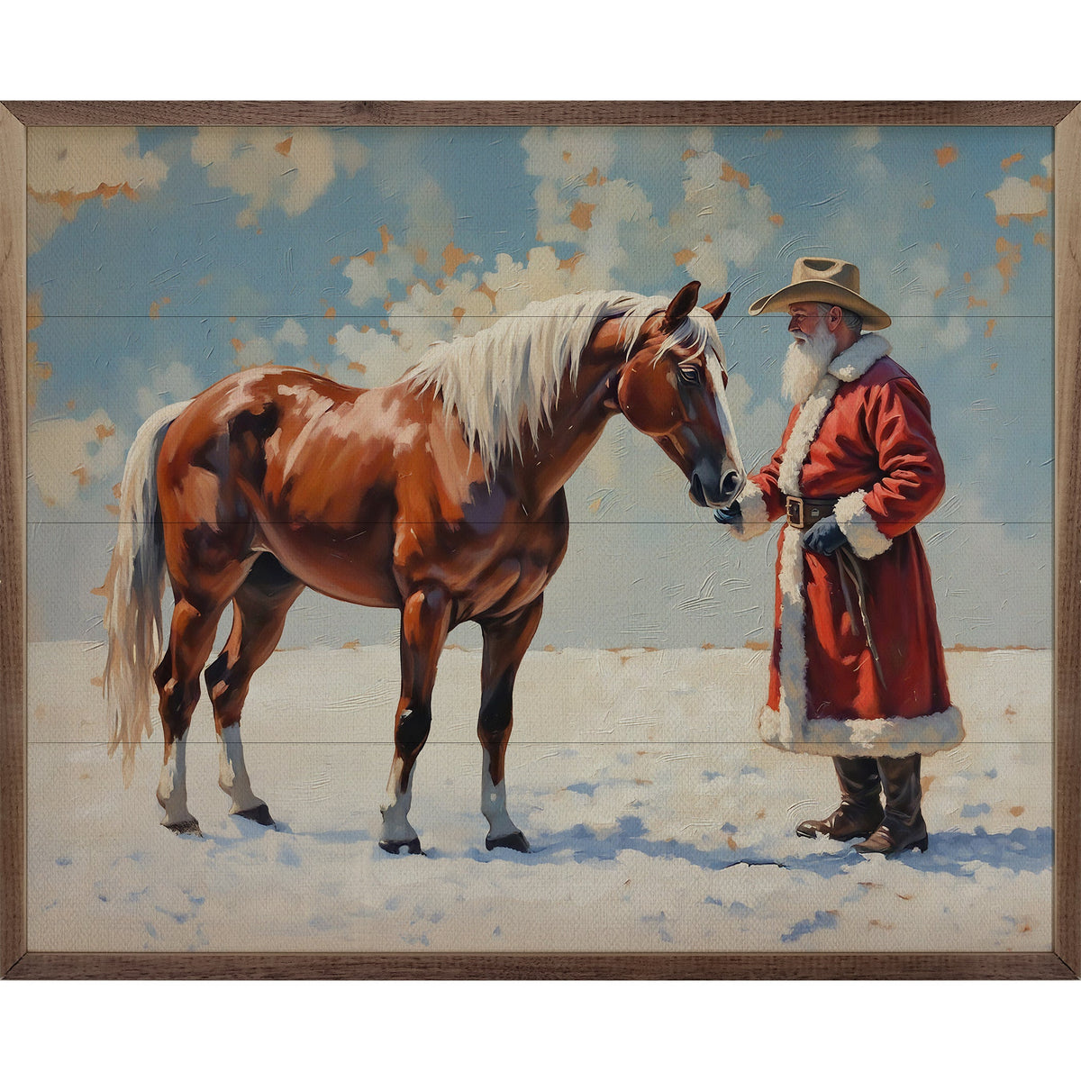 Santa In Field With Horse Printed and Framed Wall Sign