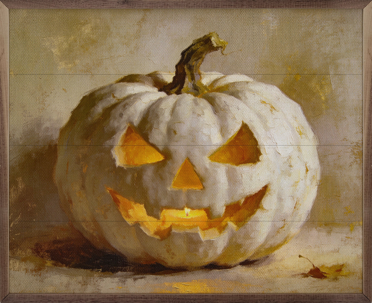 White Jack O Lantern Printed and Framed Wall Sign