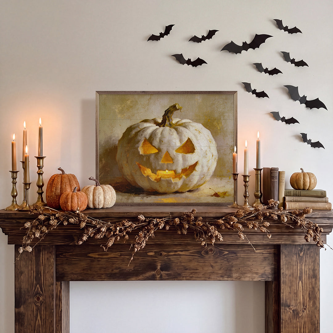 White Jack O Lantern Printed and Framed Wall Sign