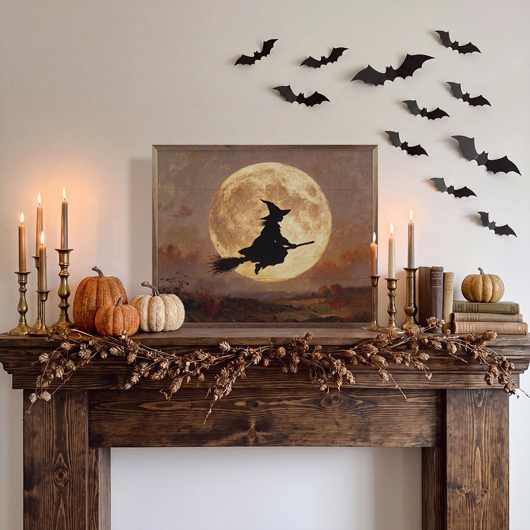 Witch And The Moon Printed and Framed Wall Sign