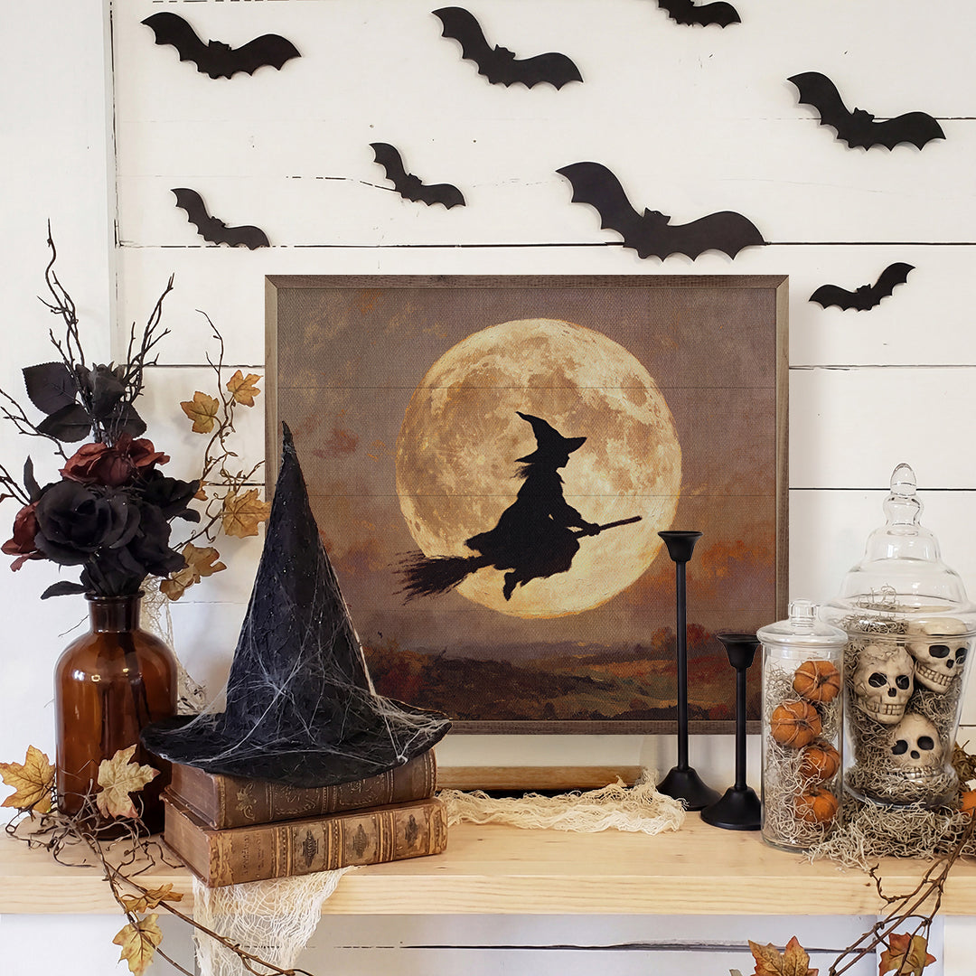 Witch And The Moon Printed and Framed Wall Sign