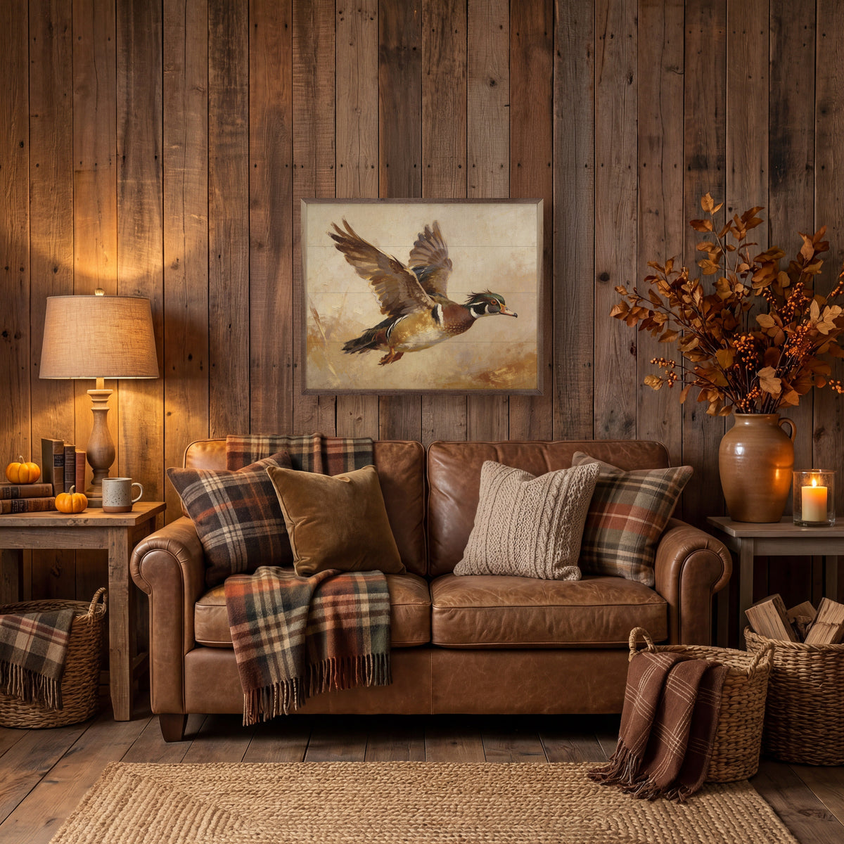 Wood Duck In Flight Autumn Light Printed and Framed Wall Sign