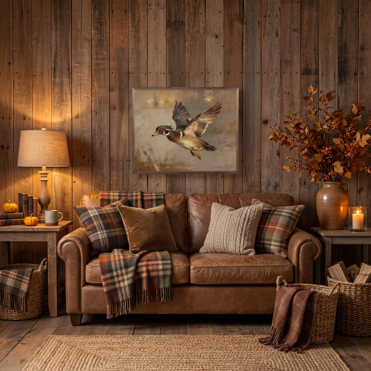 Wood Duck In Flight Over Pond Printed and Framed Wall Sign