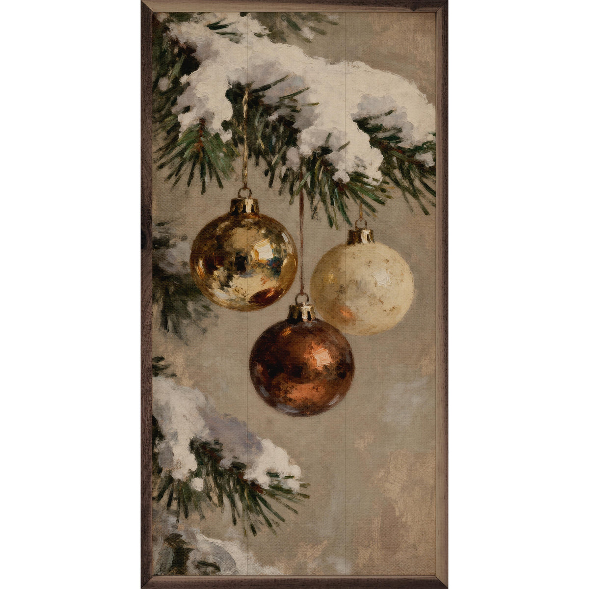 Three Gold And Brown Ornaments Printed and Framed Wall Sign