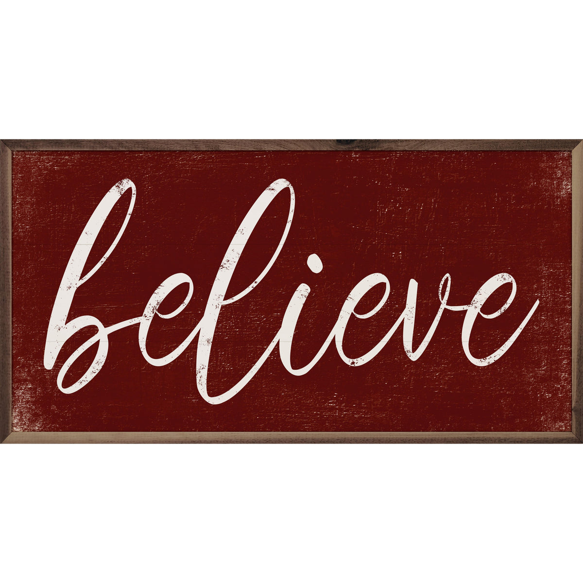 Believe Script Red Printed and Framed Wall Sign
