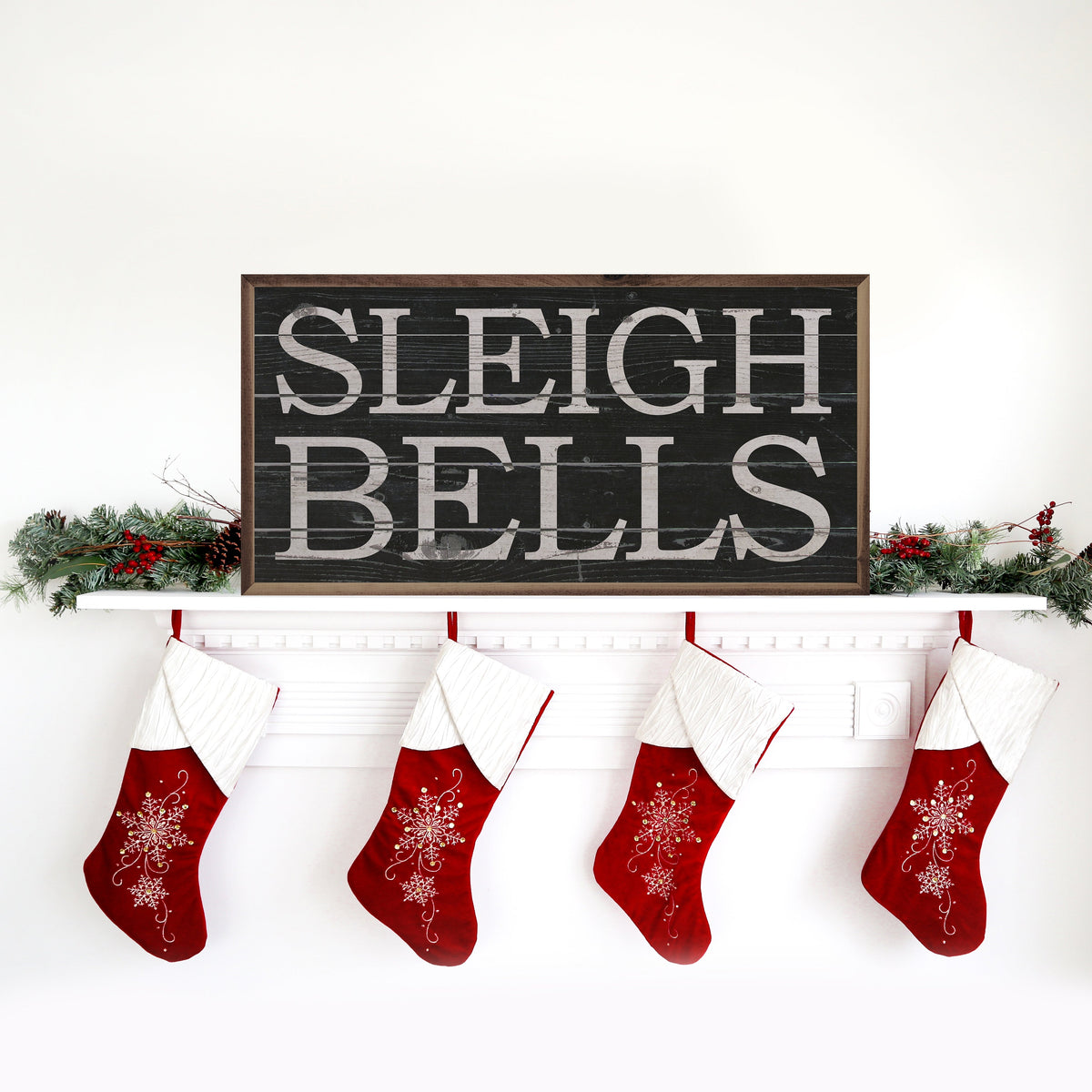 Black Sleigh Bells Printed and Framed Wall Sign