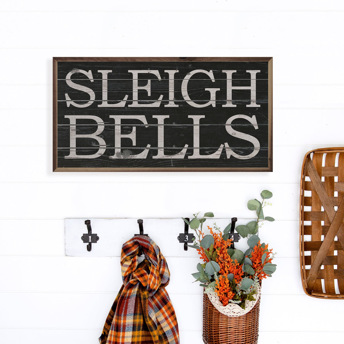 Black Sleigh Bells Printed and Framed Wall Sign