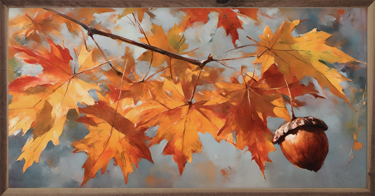 Fall Acorn Branch Printed and Framed Wall Sign