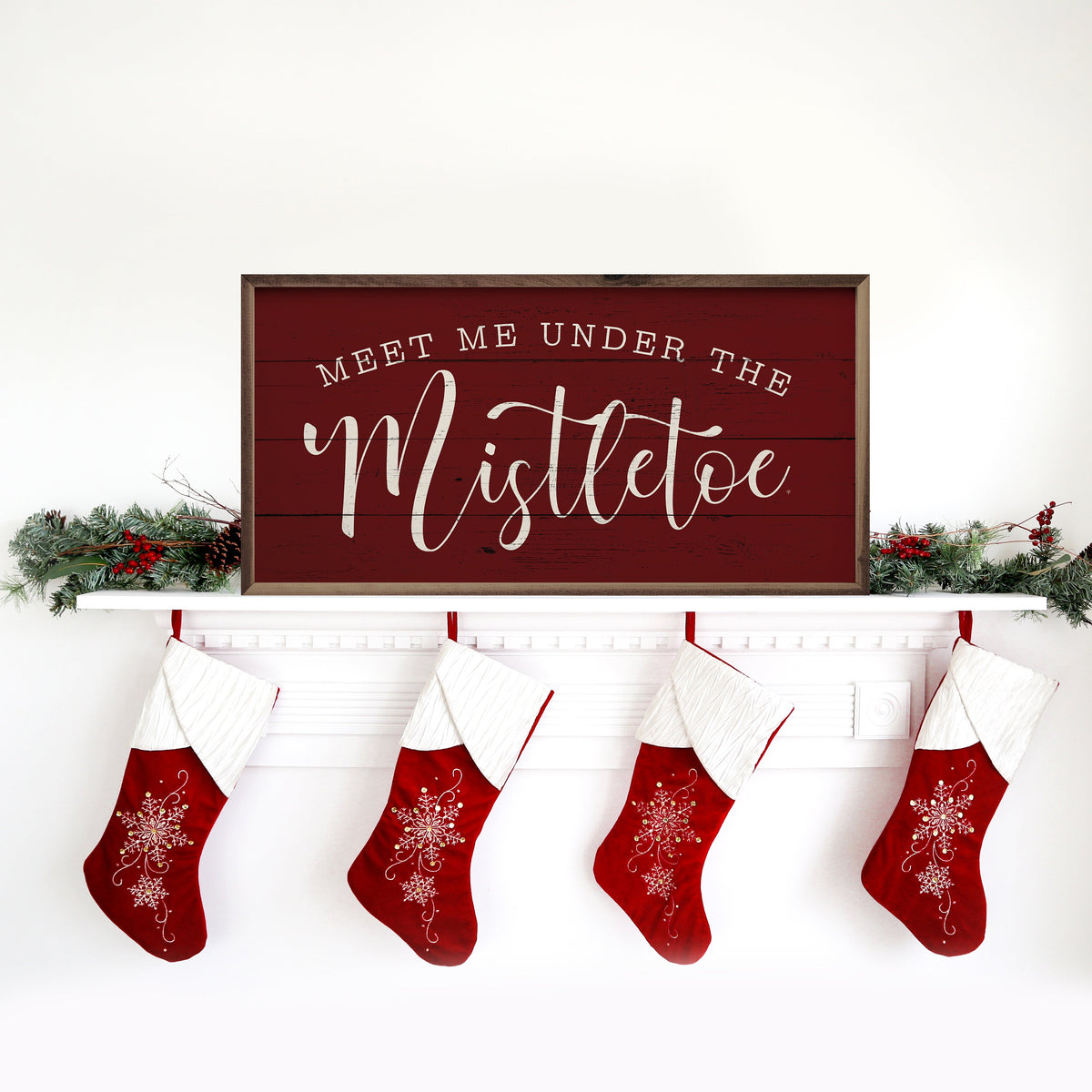 Meet Me Under The Mistletoe Red Printed and Framed Wall Sign
