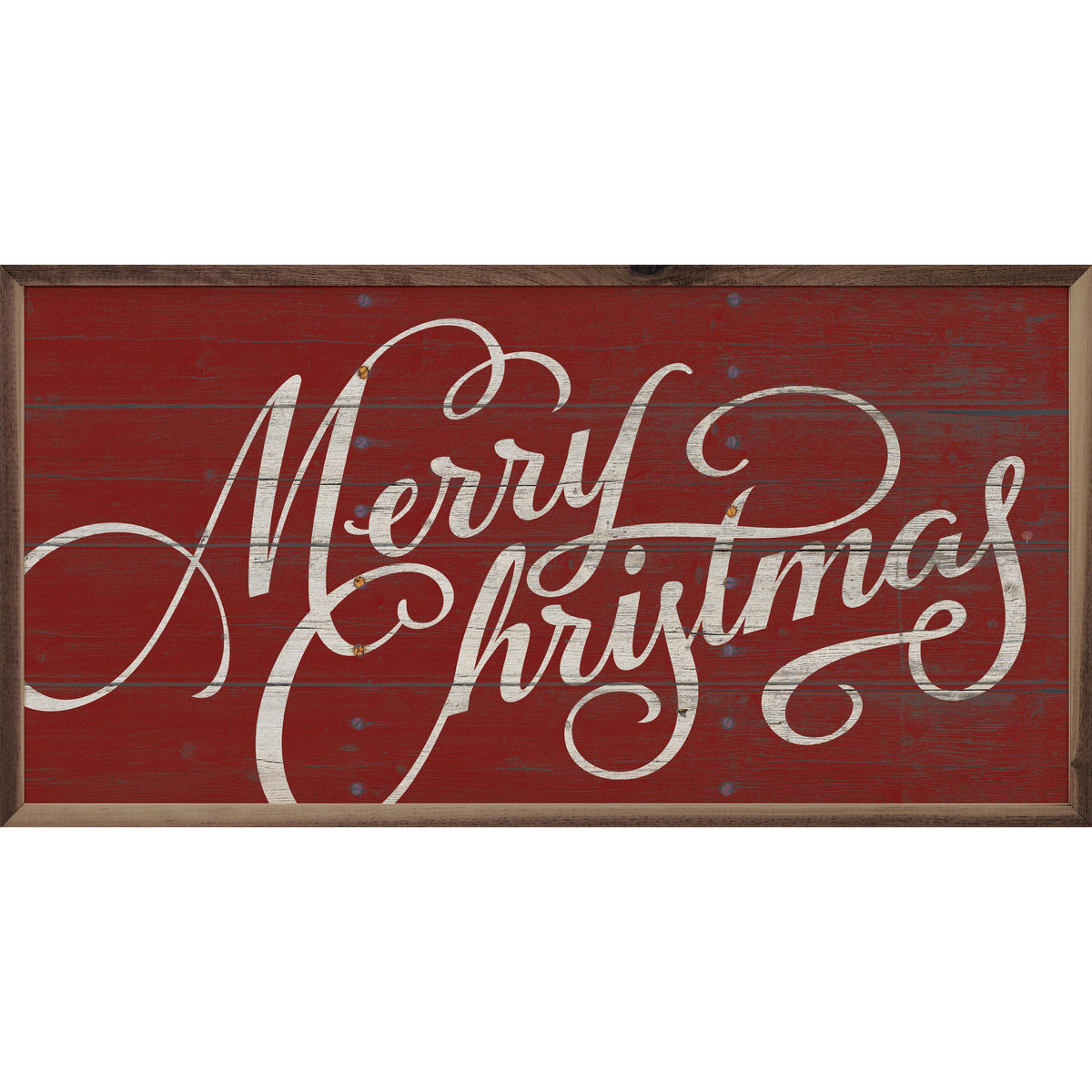 Merry Christmas Curly Red Printed and Framed Wall Sign