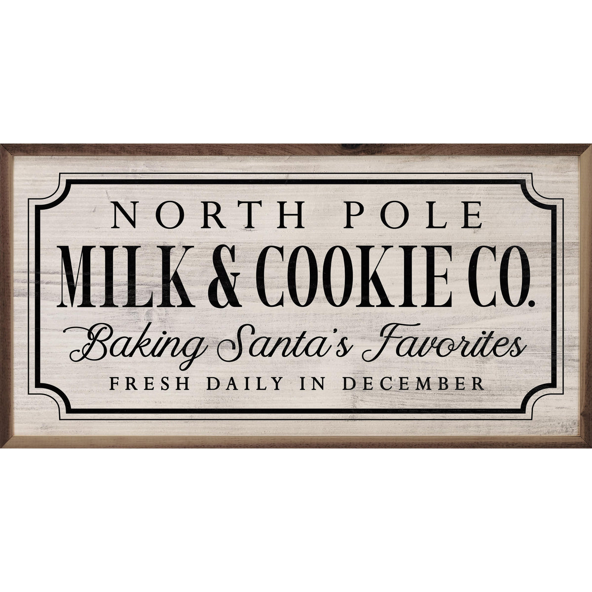 North Pole Milk And Cookie Co Whitewash Printed and Framed Wall Sign