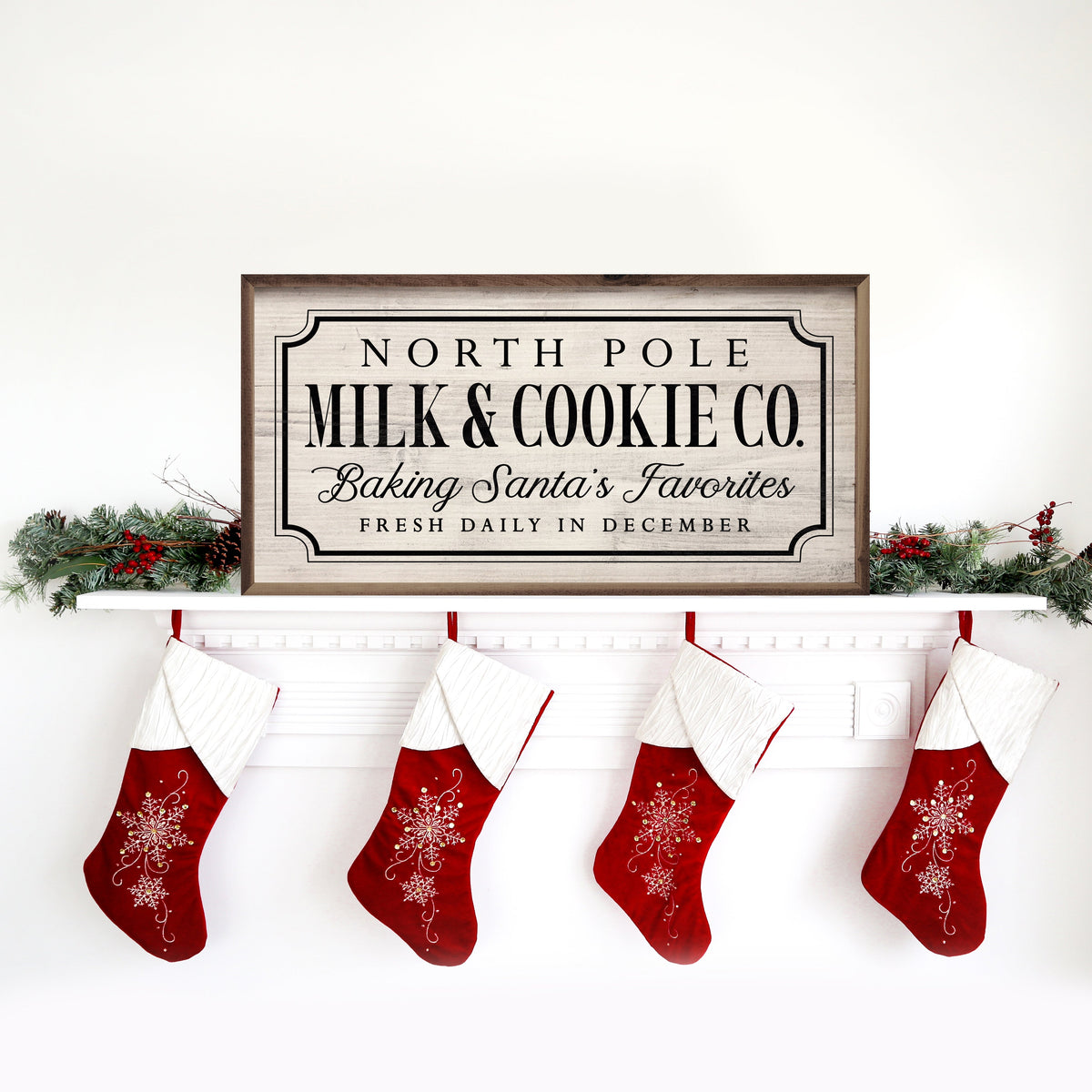 North Pole Milk And Cookie Co Whitewash Printed and Framed Wall Sign