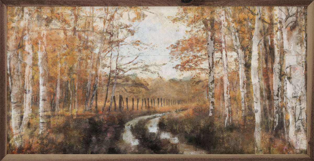 Rusted Hearth Birch Trees 2 By Nina Blue Printed and Framed Wall Sign