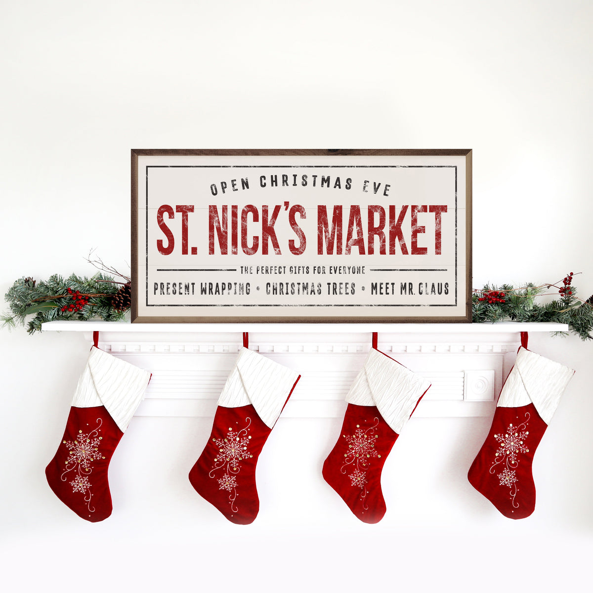 St. Nick's Market White Printed and Framed Wall Sign