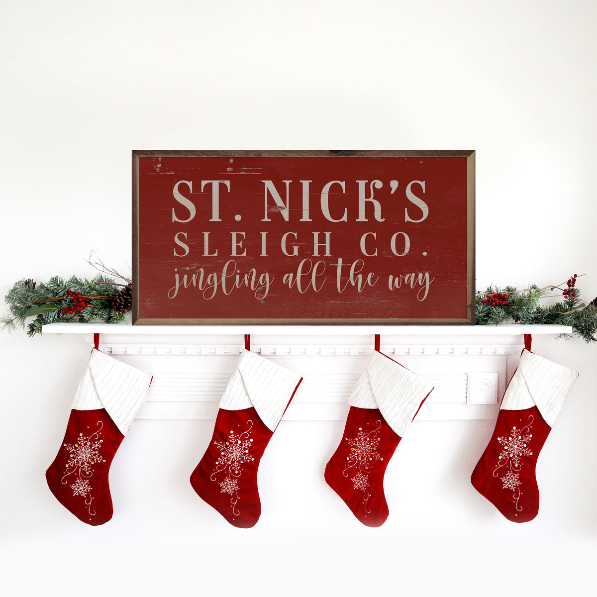 St. Nick's Sleigh Co. Red Printed and Framed Wall Sign