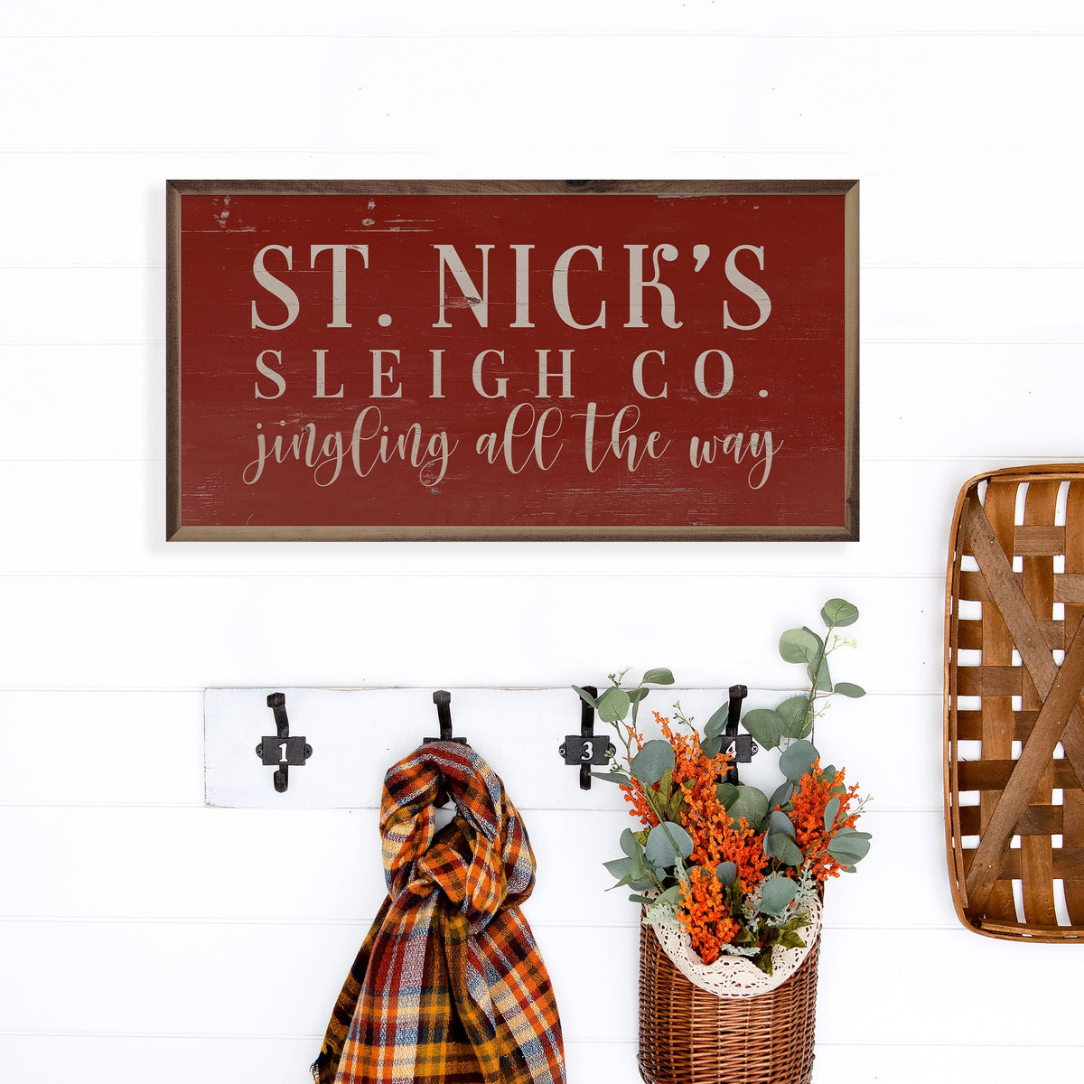 St. Nick's Sleigh Co. Red Printed and Framed Wall Sign