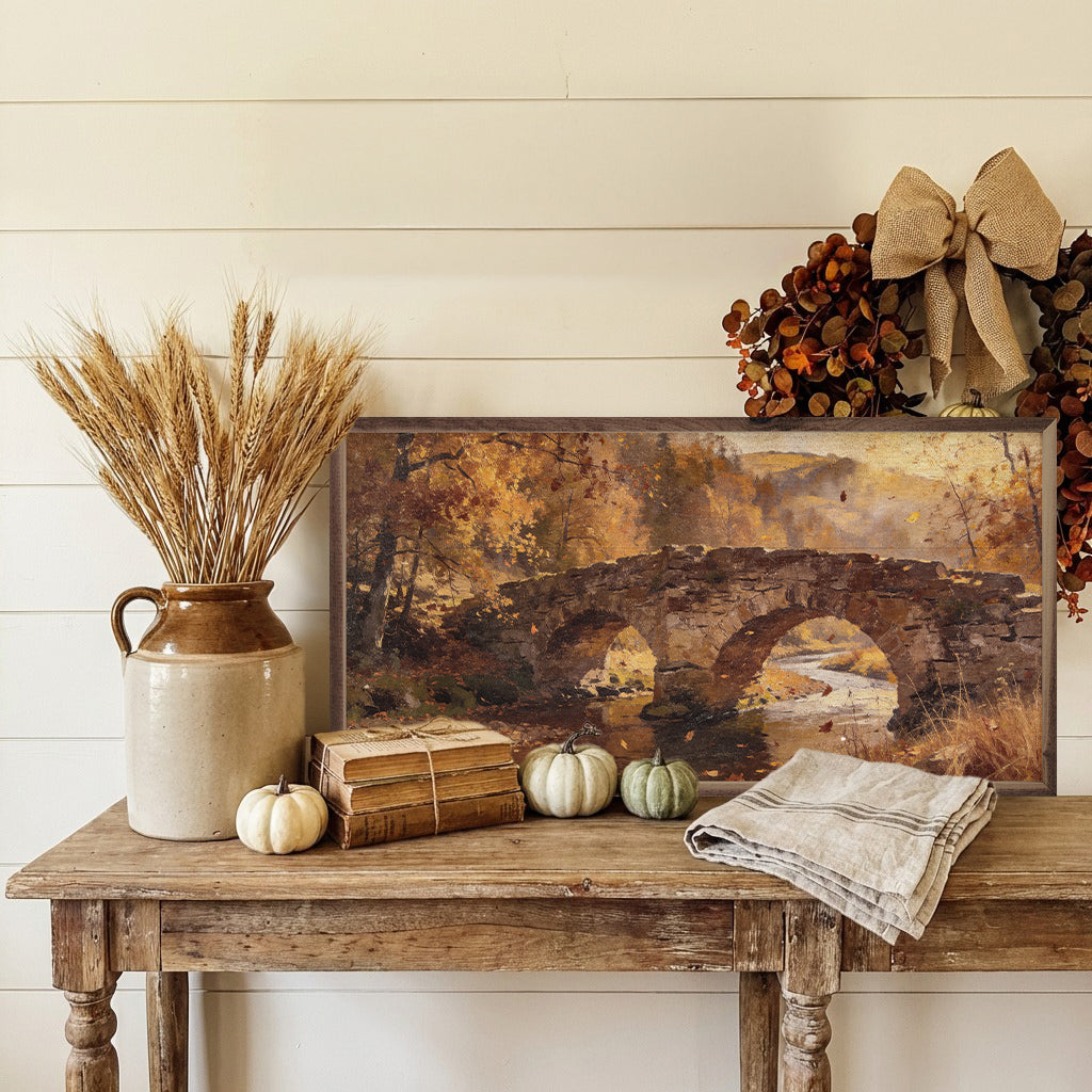 Stone Bridge In Autumn Printed and Framed Wall Sign