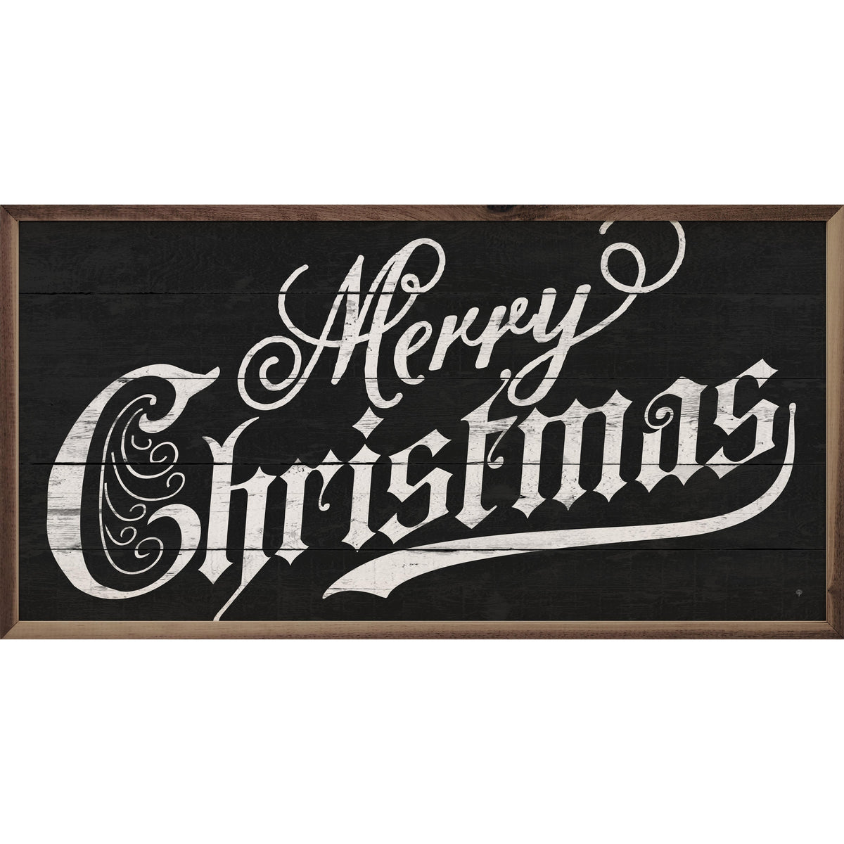 Vintage Merry Christmas Black Printed and Framed Wall Sign