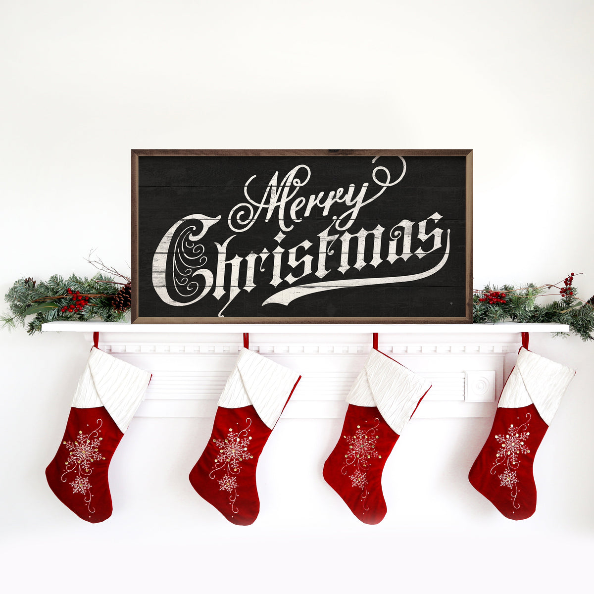 Vintage Merry Christmas Black Printed and Framed Wall Sign