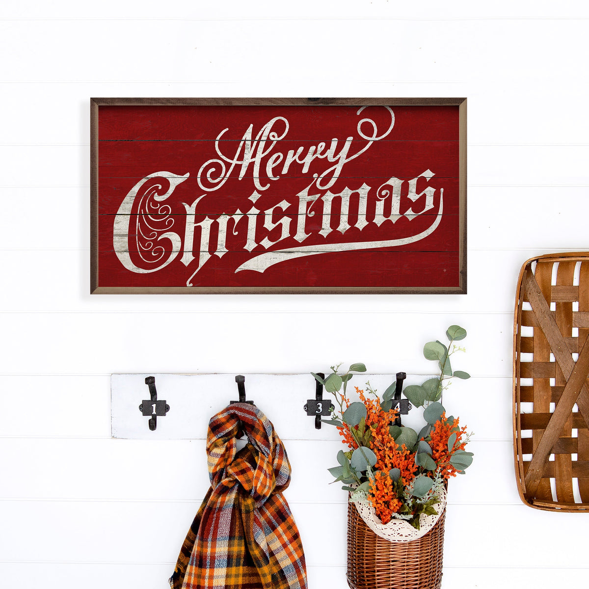 Vintage Merry Christmas Red Printed and Framed Wall Sign