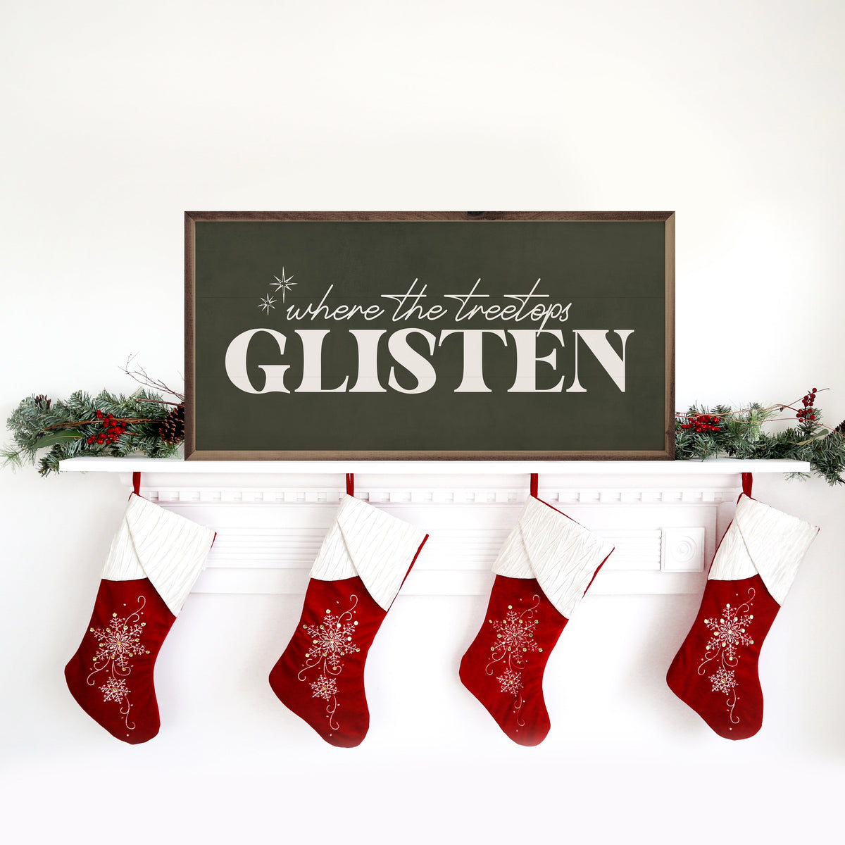 Where The Treetops Glisten Stars Green Printed and Framed Wall Sign