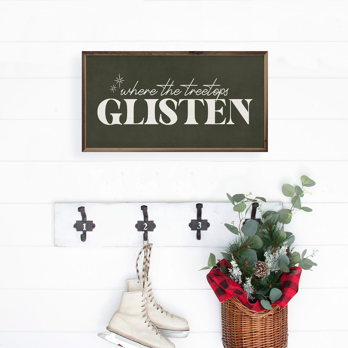 Where The Treetops Glisten Stars Green Printed and Framed Wall Sign