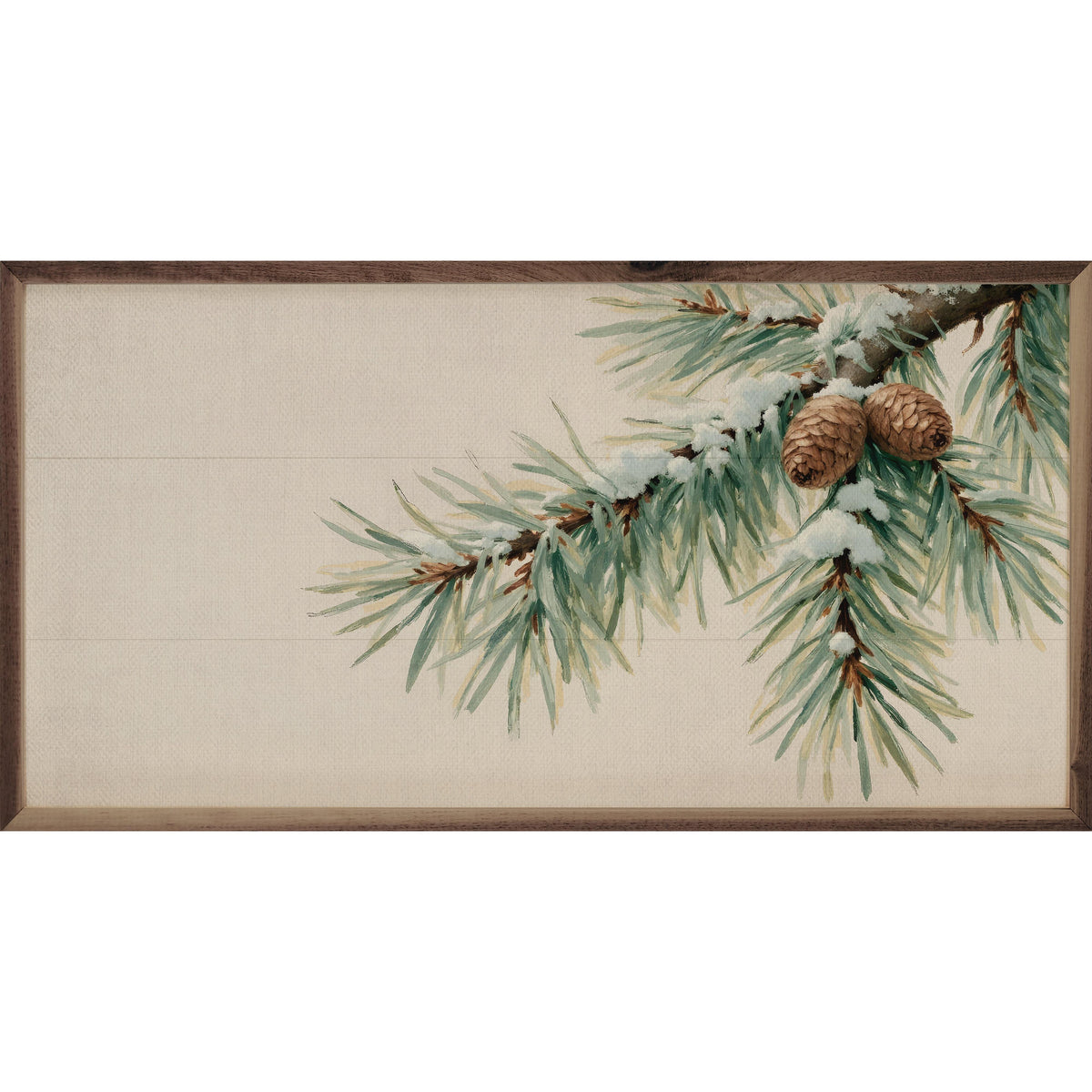 Pine Branch With Snow Horizontal Printed and Framed Wall Sign