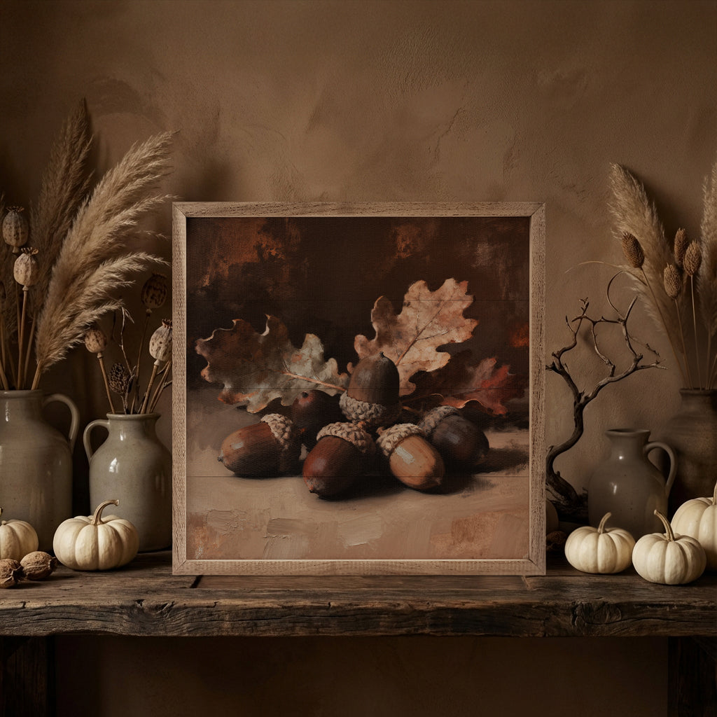 Neutral Acorns Printed and Framed Wall Sign