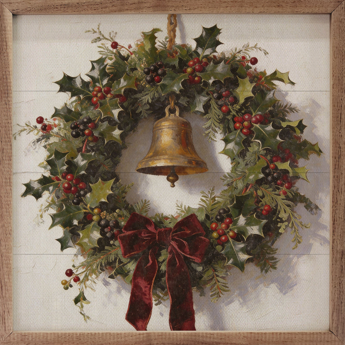 Bells And Evergreen Wreath Printed and Framed Wall Sign
