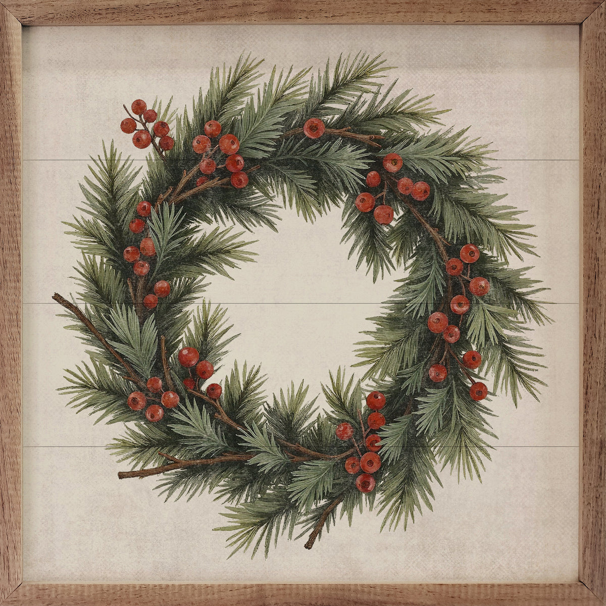 Berry Pine Wreath Printed and Framed Wall Sign