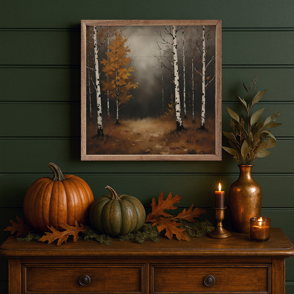 Birch Trees Stormy Night Printed and Framed Wall Sign