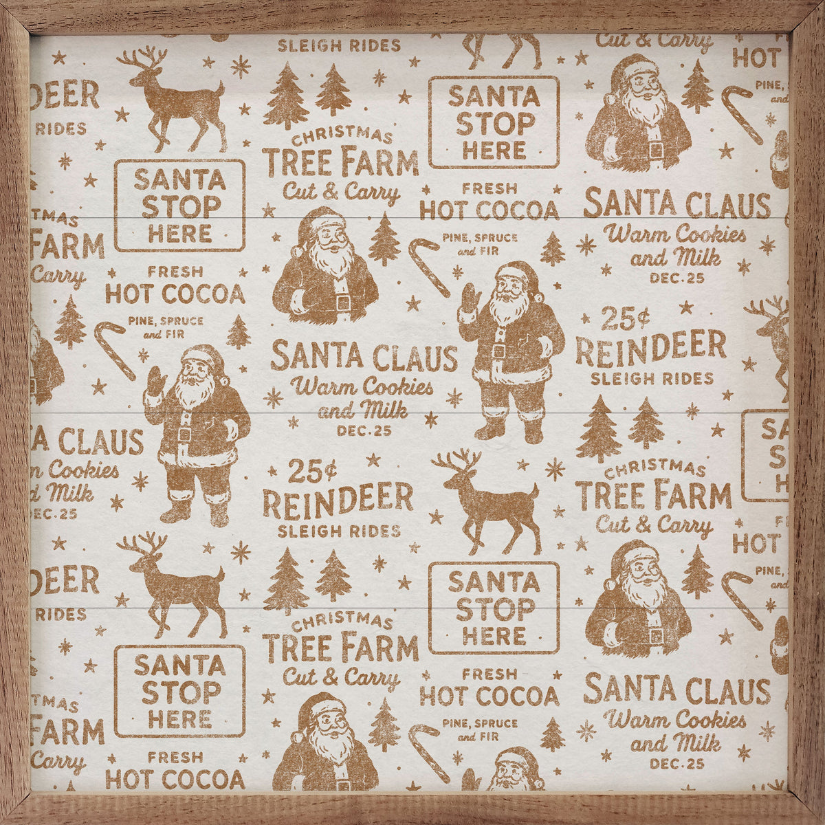 Christmas Pattern White Printed and Framed Wall Sign