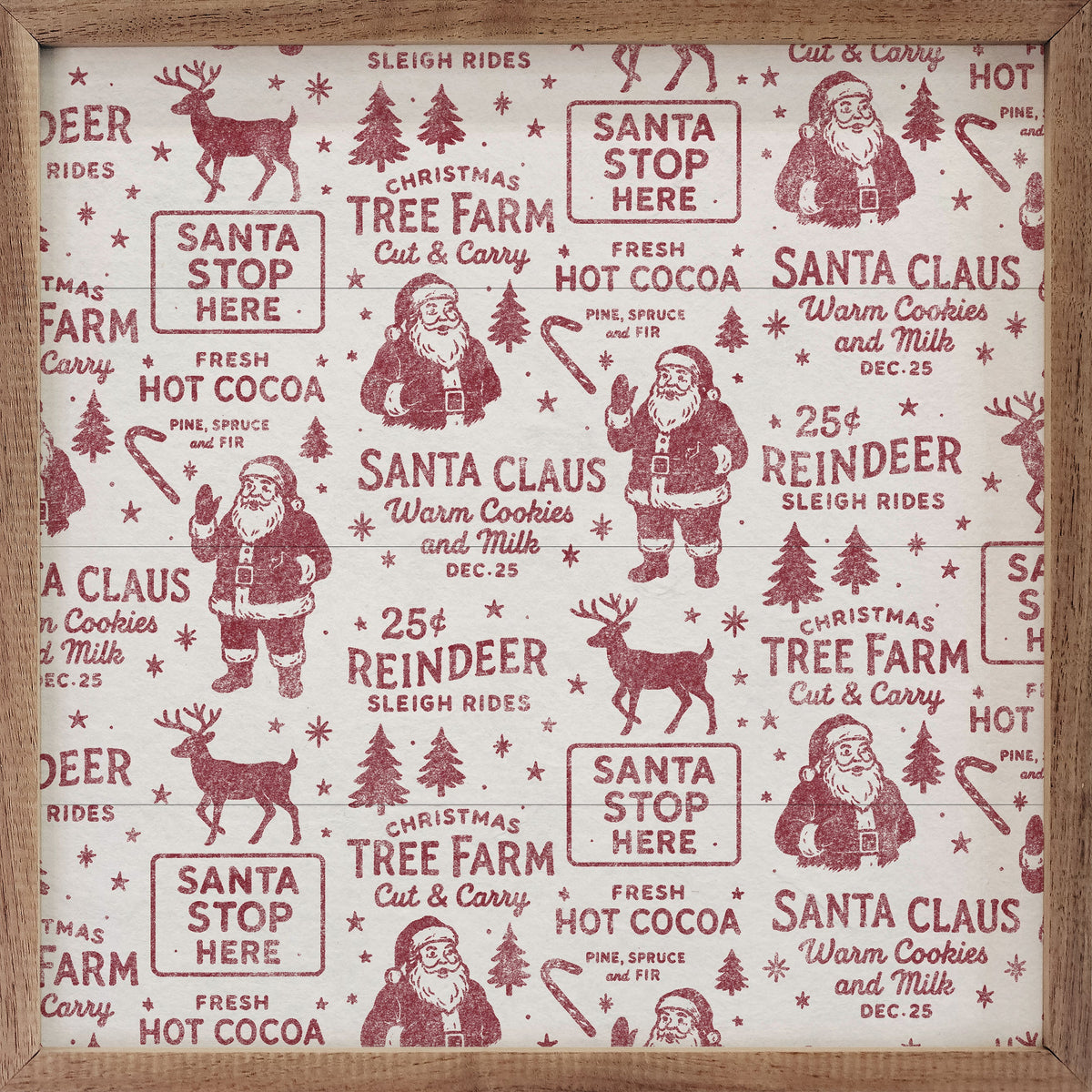 Christmas Pattern White Printed and Framed Wall Sign