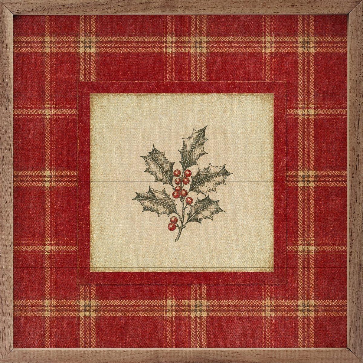 Cranberry Plaid Holly Printed and Framed Wall Sign