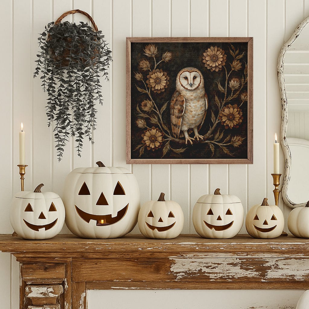 Kendrick Home Walnut Frames Floral Autumn Owl