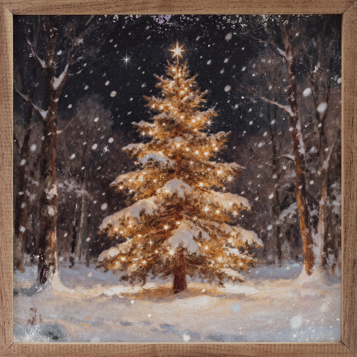 Glowing Light Christmas Tree Printed and Framed Wall Sign